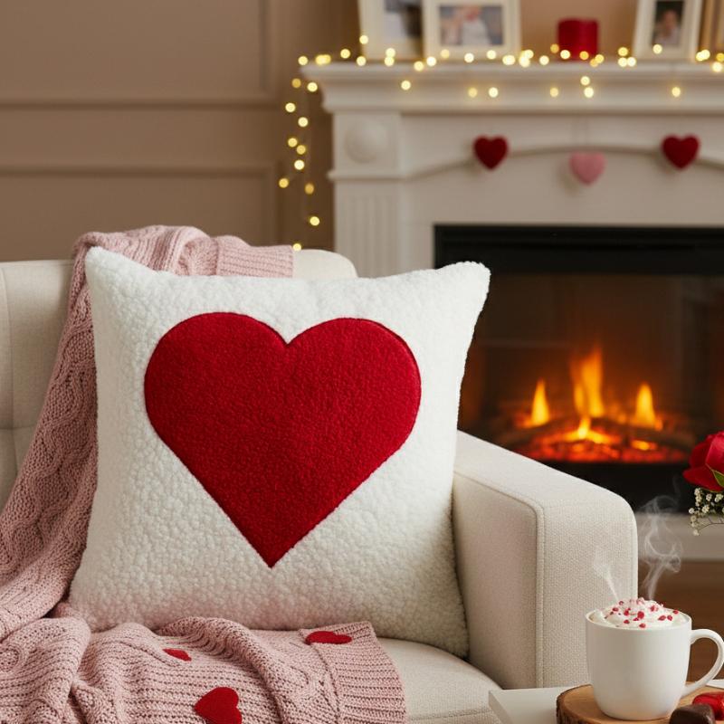 Romantic Embroidered Couples Pillowcase Set Red White Design 45x45cm Throw Cushion Cover for Bedroom Decor Valentines Gift