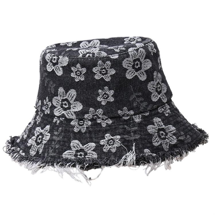 

Decorative Flower Fisherman Hat Breathable Floppy Sun Hat Distressed Fisherman Hat For Women Teens Girl Daily Wear чорний