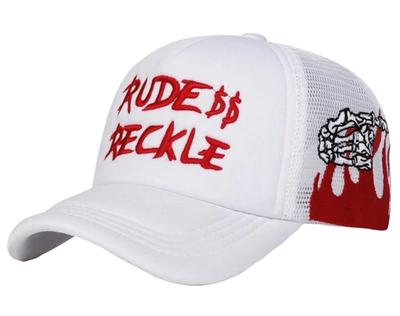 [sproutsy] Rude Reckle Mesh Cap, Embroidered Baseball Cap, Breathable, Black/White, Summer Cap (JP, Number Size, 58.0 Cm, White)