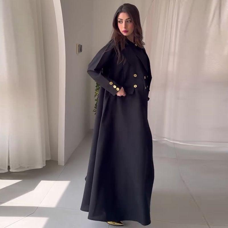 

Autumn New European and American British Style Lapel Slim fit Mid-Length Coat Outerwear Women Casual Jacket Black XXXL