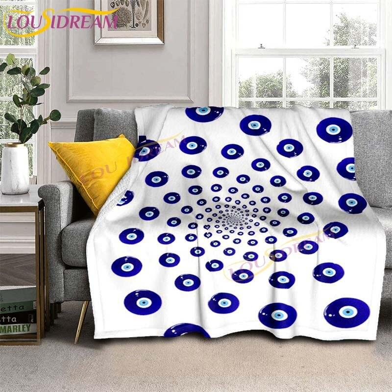 Evil Eye włoski prezent Malocchio Eye niebieski i biały koc rzut koc narzuta na kanapę Boho Chic Distressed Tribal Decor