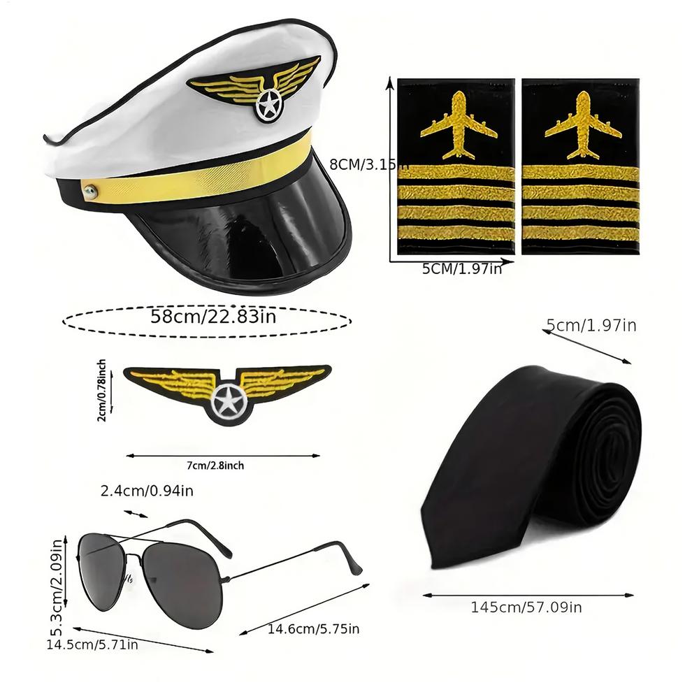 

Costume Accessories for Kids Airline Pilot Captain Costume Dress up Accessory Role Play Uniform Part Adults Kids Wear Hat Tie белый