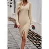 Women Slim V-neck Slit Sweater Dress