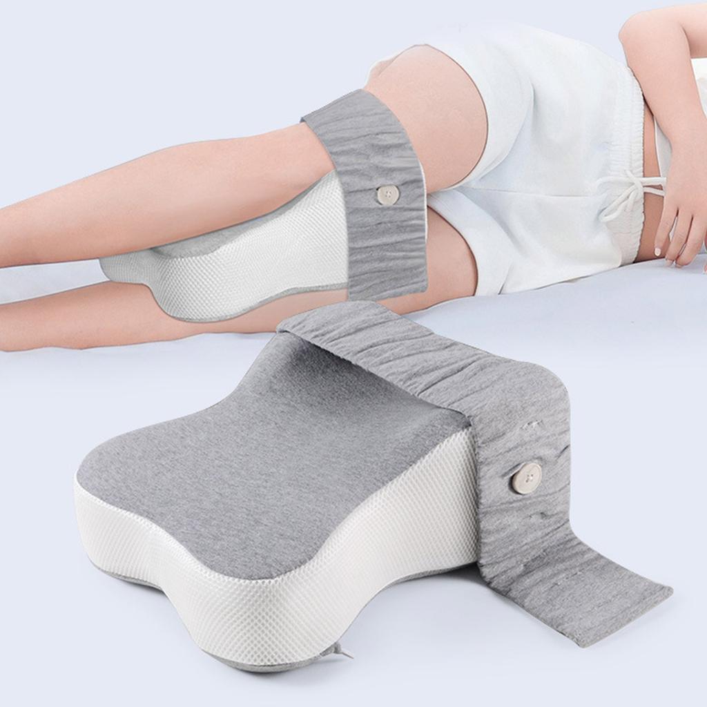 Ergonomic Supportive Memory Foam Thighs Knee Rest Leg Pillow with Fixed Strap for Side Sleeping Spine Alignment Cushion