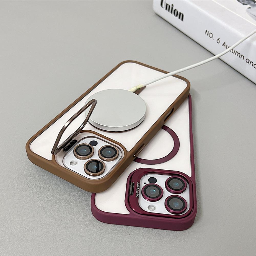 iPhone 16 15 14 13 12 11 Pro Max 16 Plus İçin Magsafe Standlı Manyetik Darbeye Dayanıklı Lüks Telefon Kılıfı Cam Lens Koruyucu Kapak