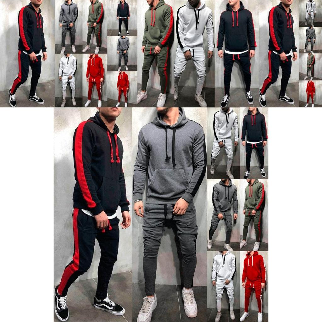 Mens Running Tracksuit Set With Hooded Jacket And Adjustable Waistline Pants For Activewear