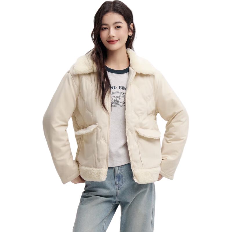 

Semir Women s Retro Loose Padded Jacket with Plush Lapel S