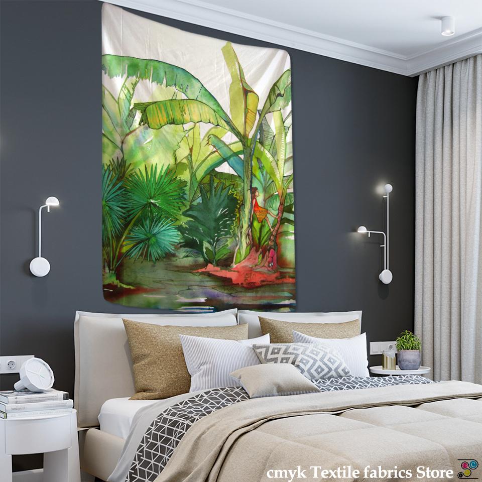 Tropical Rainforest Tapestry Wall Hanging Family Bedroom Decoration Polyester Fabric Bohemian Plant Art Printing
