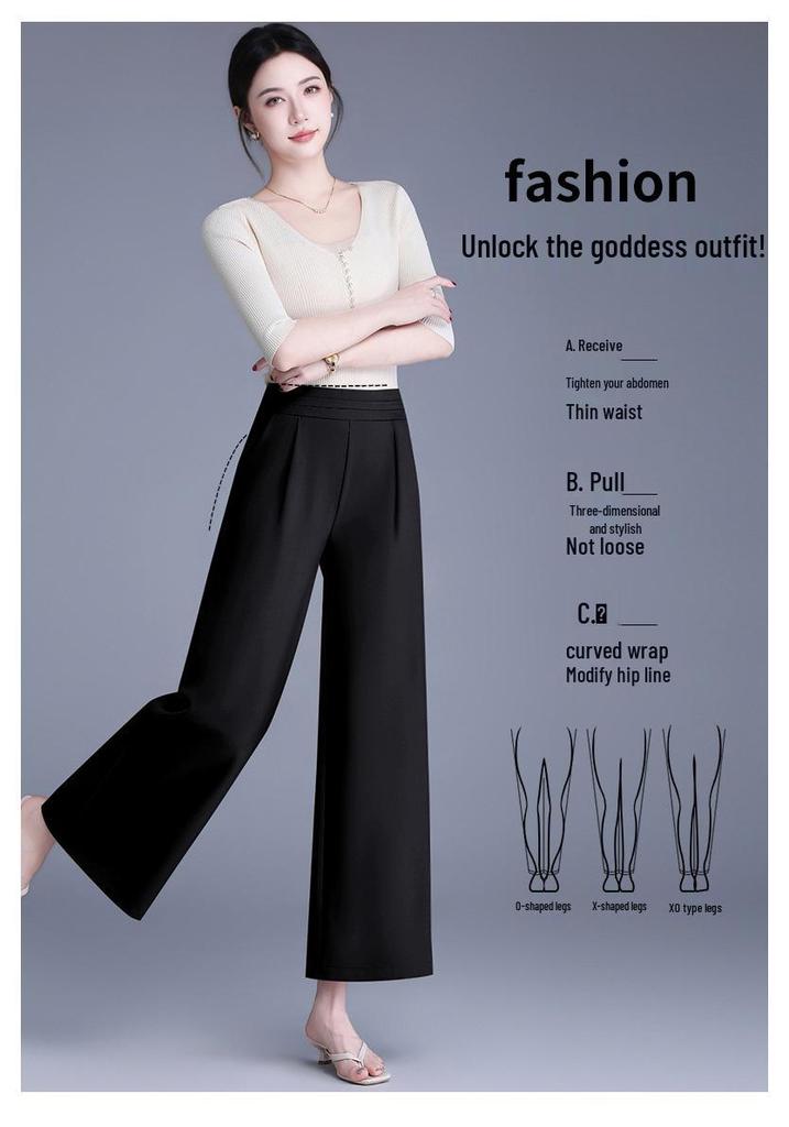 Elastic High-Waist Wide-Leg Pants for Middle-Aged and Elderly Women - Spring/Summer Slimming, Loose, Long Style