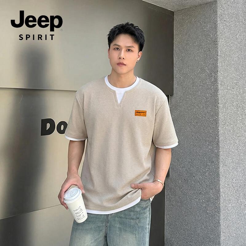 JEEP SPIRIT Men s Fake Two-Piece Oversized Short Sleeve T-Shirt XL