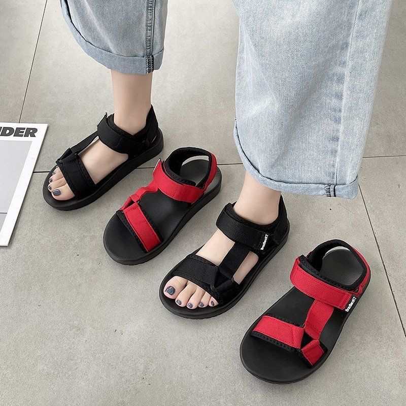 Summer Versatile Sports Sandals Women's Casual Flat Bottom Simple Non-slip Velcro Beach Seaside Shoes Women