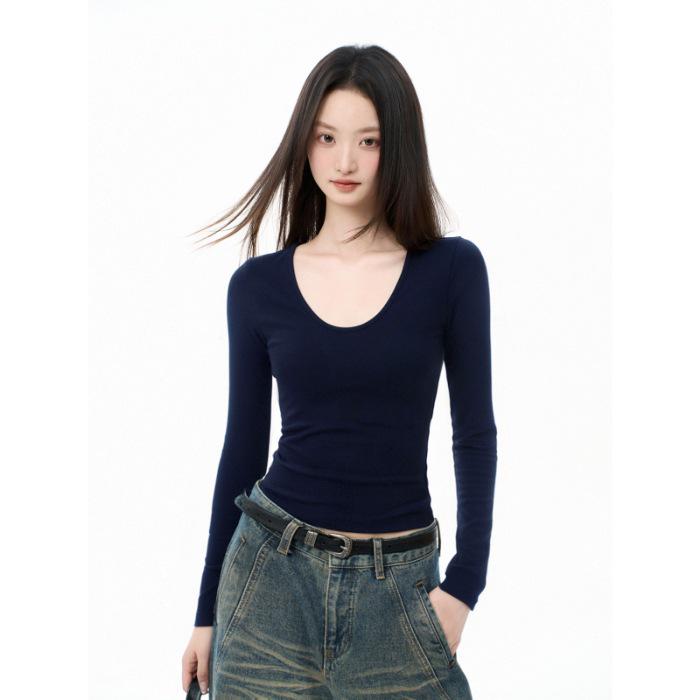 Spicy Girl Retro Long Sleeve Slimming T-shirt for Women