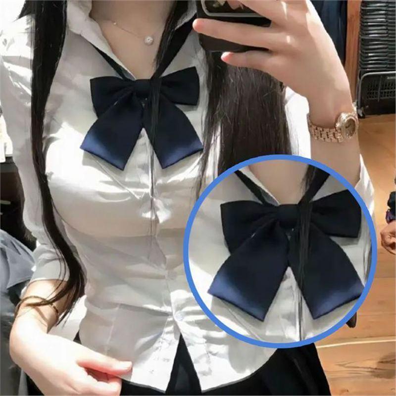 

Белая приталенная рубашка с длинным рукавом и короткая юбка, маленький комплект школьной формы JK L