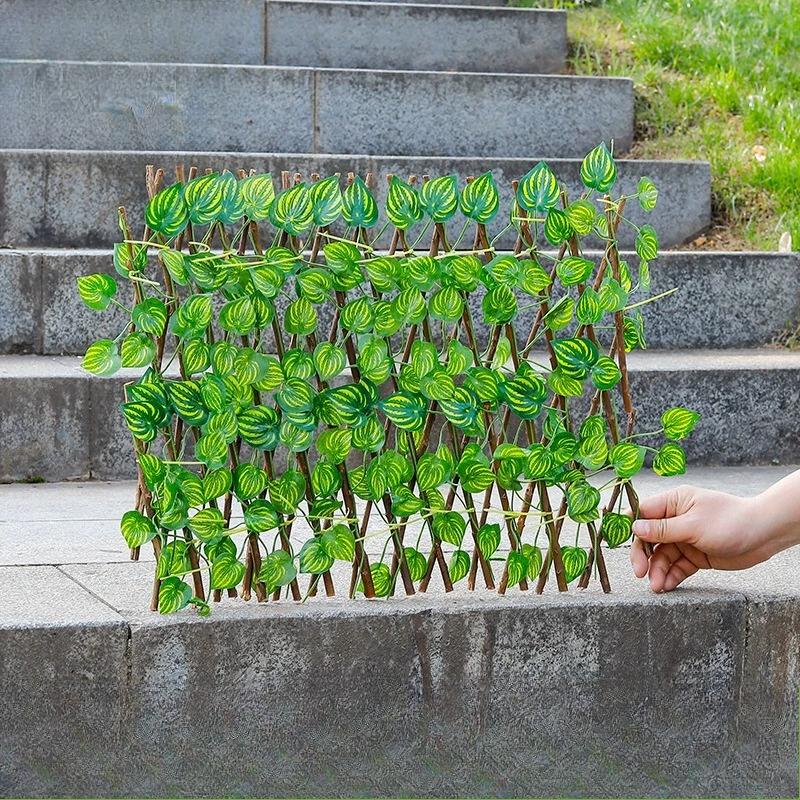 Künstlicher Garten Ausziehbarer Zaun, Erweiterbare Kunstgrünblatt-Sichtschutzpaneele, Rattan-Außenheckenranken, Klettergerüst-Dekoration