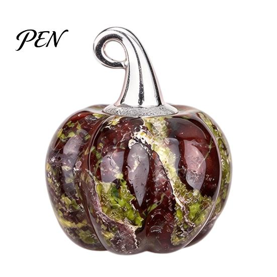 Mini Carved Pumpkin Ornaments Natural Crystal Pendant, Stone Charm with Halloween Party Supplies Metal Hook, Micro Landscape Decor, Holiday