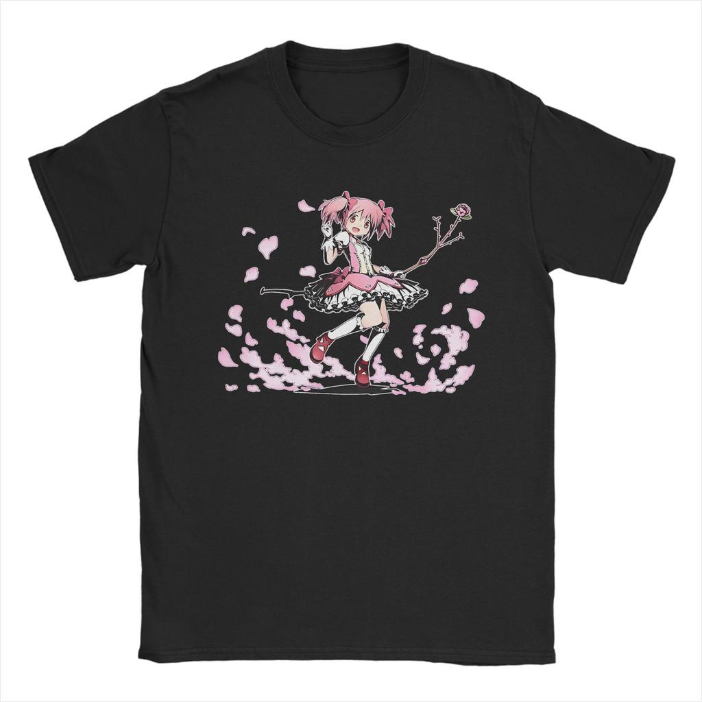 Puella Magi Madoka Magica Qbey Tshirts Men's Cotton Tops Priting Cute Kyubey Anime Round Neck Short Sleeve
