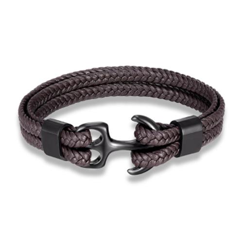 Leather Bracelet for Men Black Braid Multilayer Rope Chain Stainless Steel Anchor Male Jewelry Pulseras Gifts