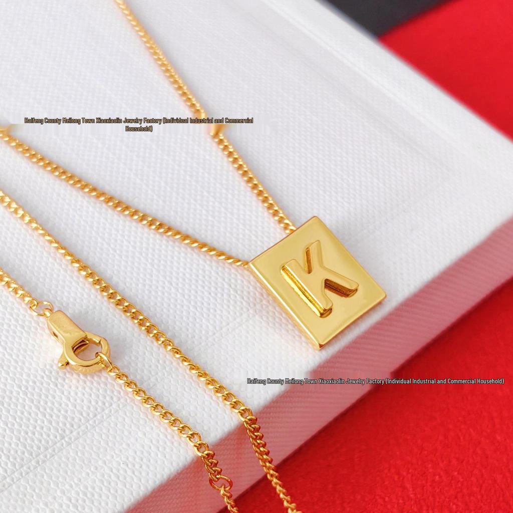 Arc de Triomphe Letter Choker: Brass Gold-Plated Small Square Tag Necklace with Initial Pendant