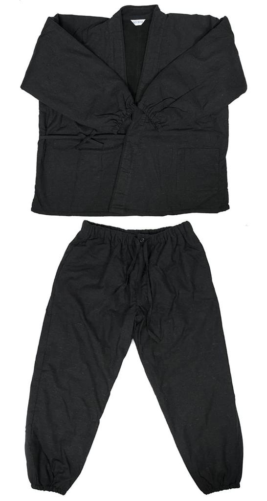 Kyoetsu Men's Winter Samue, Padded, Tsumugi-Style Fabric with Fleece Lining, Size 16 (M, Black)