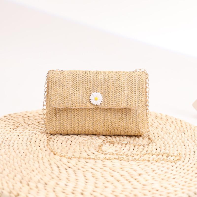 

New pearl embellished straw bag women s summer diagonal straddle bag small daisy decorative messenger bag жёлтый