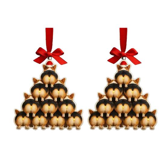 1/2/3/4Pcs Christmas Acrylic Bulldog Hanging Decoration Car Rearview Mirror Xmas Tree 2D Flat Santa Hat Dog Hanging Ornament Holiday Party Pendant