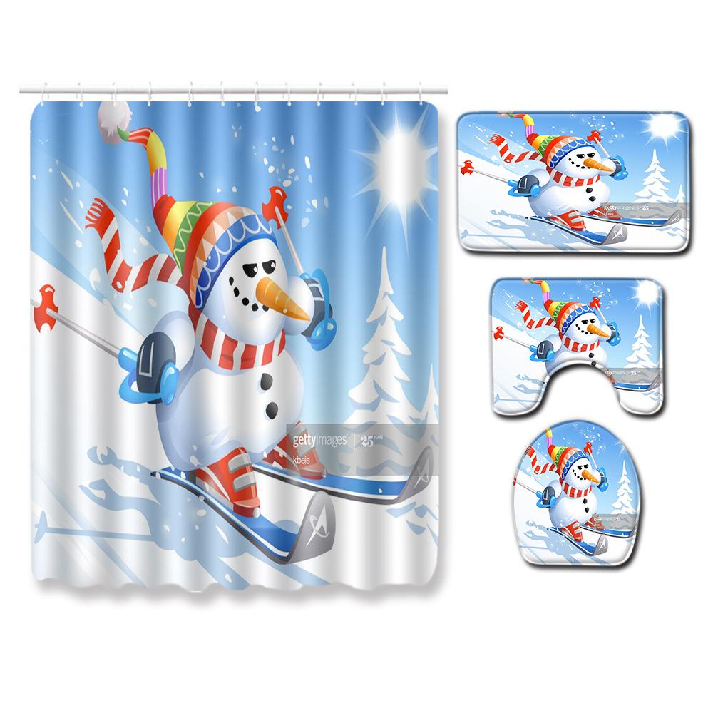 Christmas Toilet Four-Piece Floor Mat Bathroom Non-Slip Door Mat Shower Room Absorbent Carpet