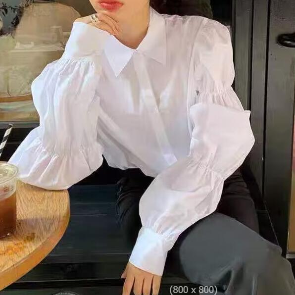

Весна и осень Новая белая рубашка женская с французскими лацканами и длинными рукавами блузка осень XXL белый