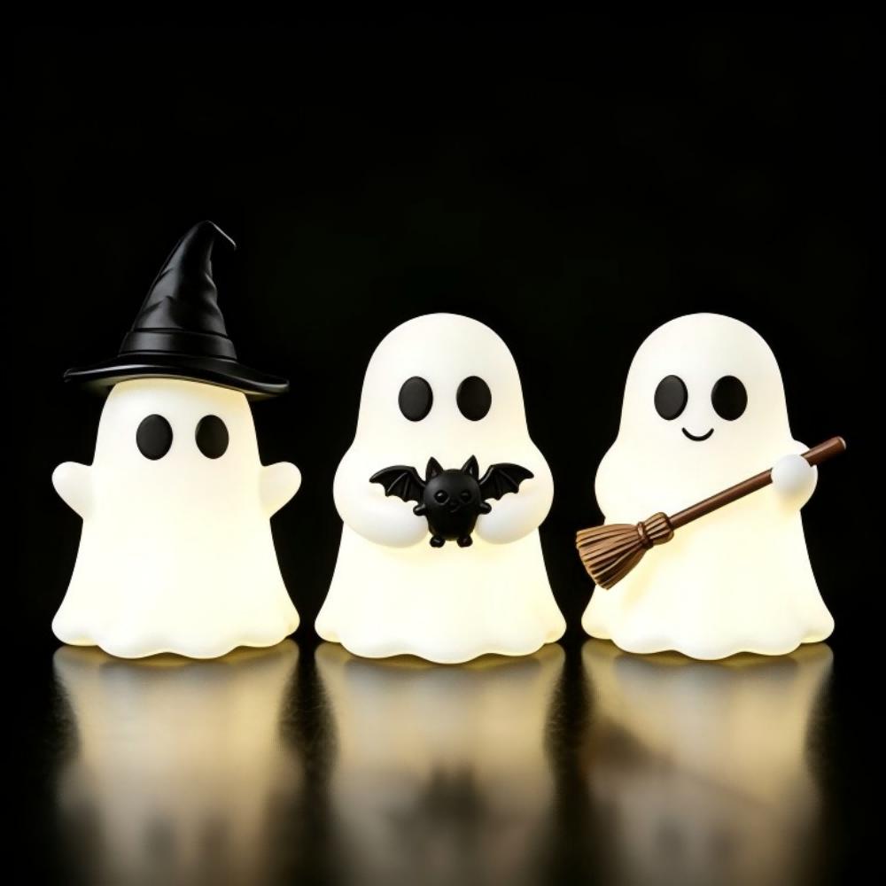 Statua Luminosa Mini Fantasma di Halloween Ornamento Morbido Luminescente al Buio Carino Spettrale Decorazione da Tavolo per Torta Decorazione Artigianale Festiva