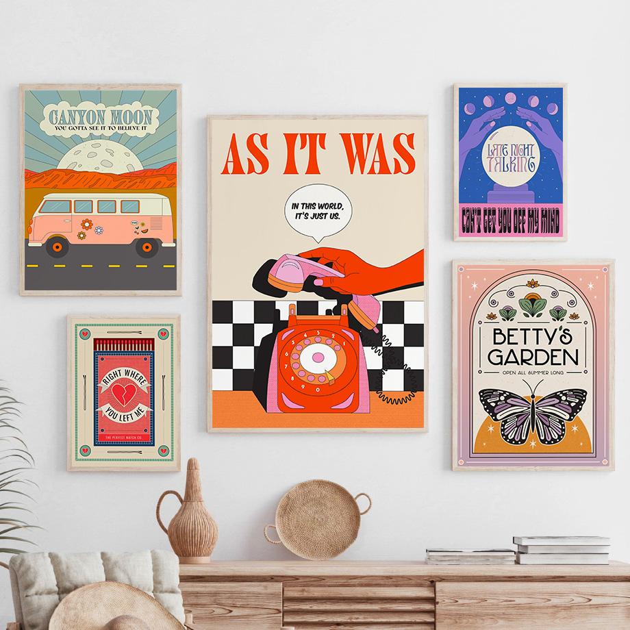 Sun Rainbow Butterfly Car Flower Bird Abstract Poster Print Wall Art Canvas Painting for Living Room Bedroom Modern Home Decor