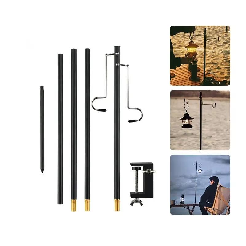 4 Section Camping Lantern Stand Aluminum Alloy Detachable Lamp Pole Portable Outdoor Light Holder Folding Lamp Hanger Tent Gear
