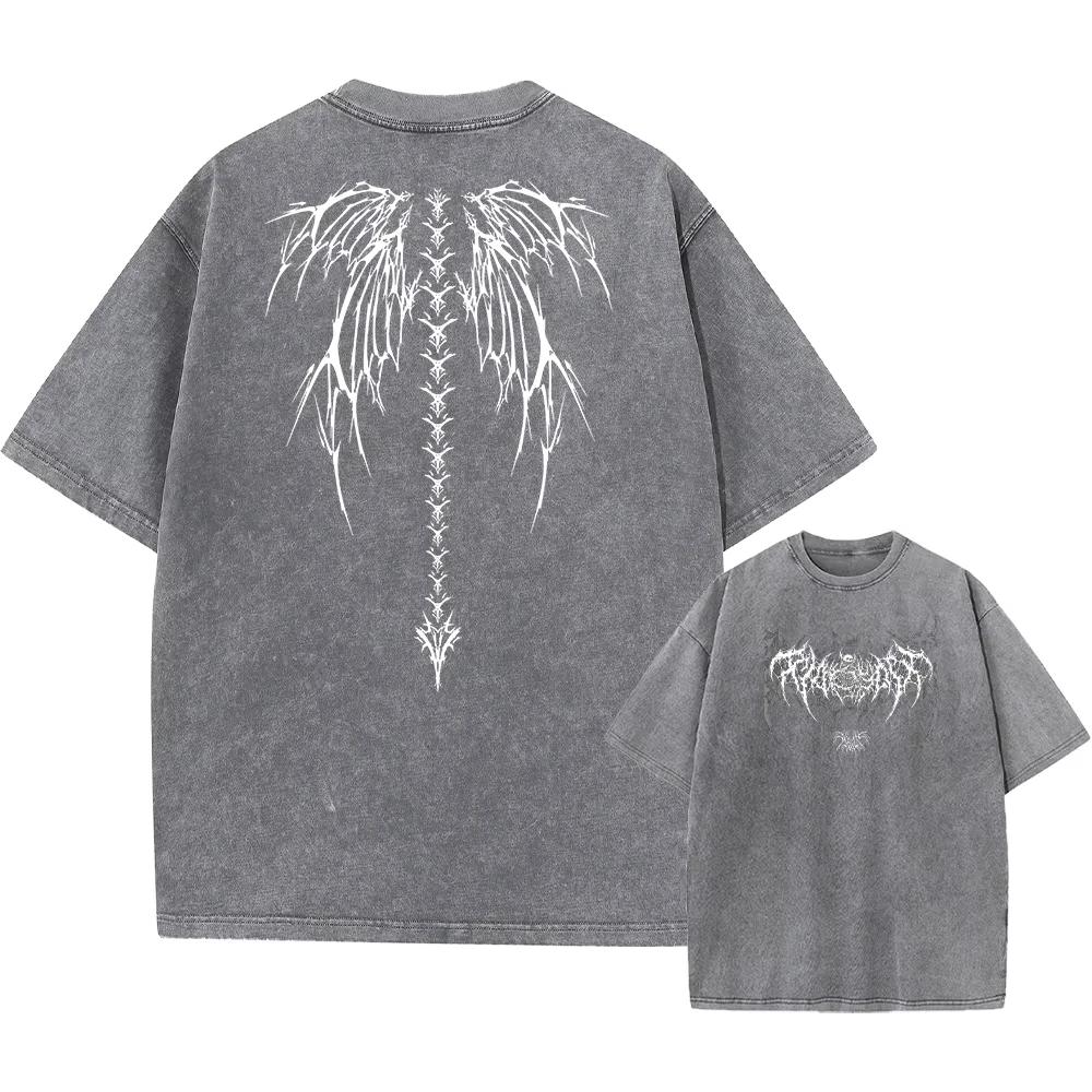 Yk Harajuku Retro Acid TShirt Printed Pattern Streetwear Summer Pure Cotton Short Pure Cotton Washed Black Top Unisex M