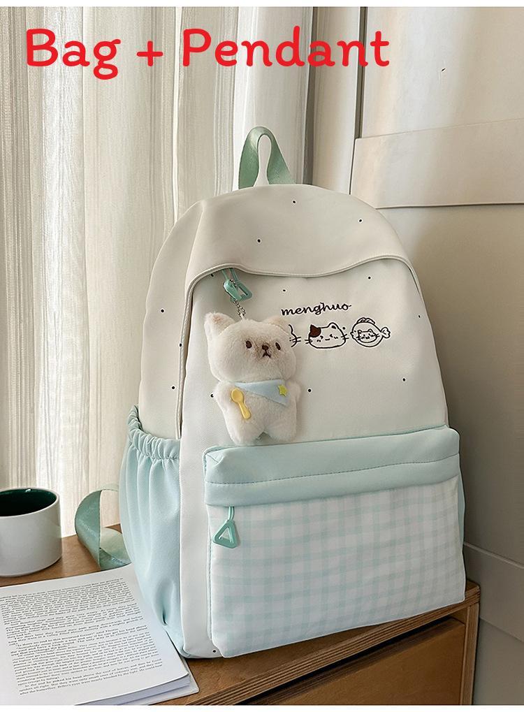 Plaid Backpack For School With Fabric And Padded Shoulder Straps