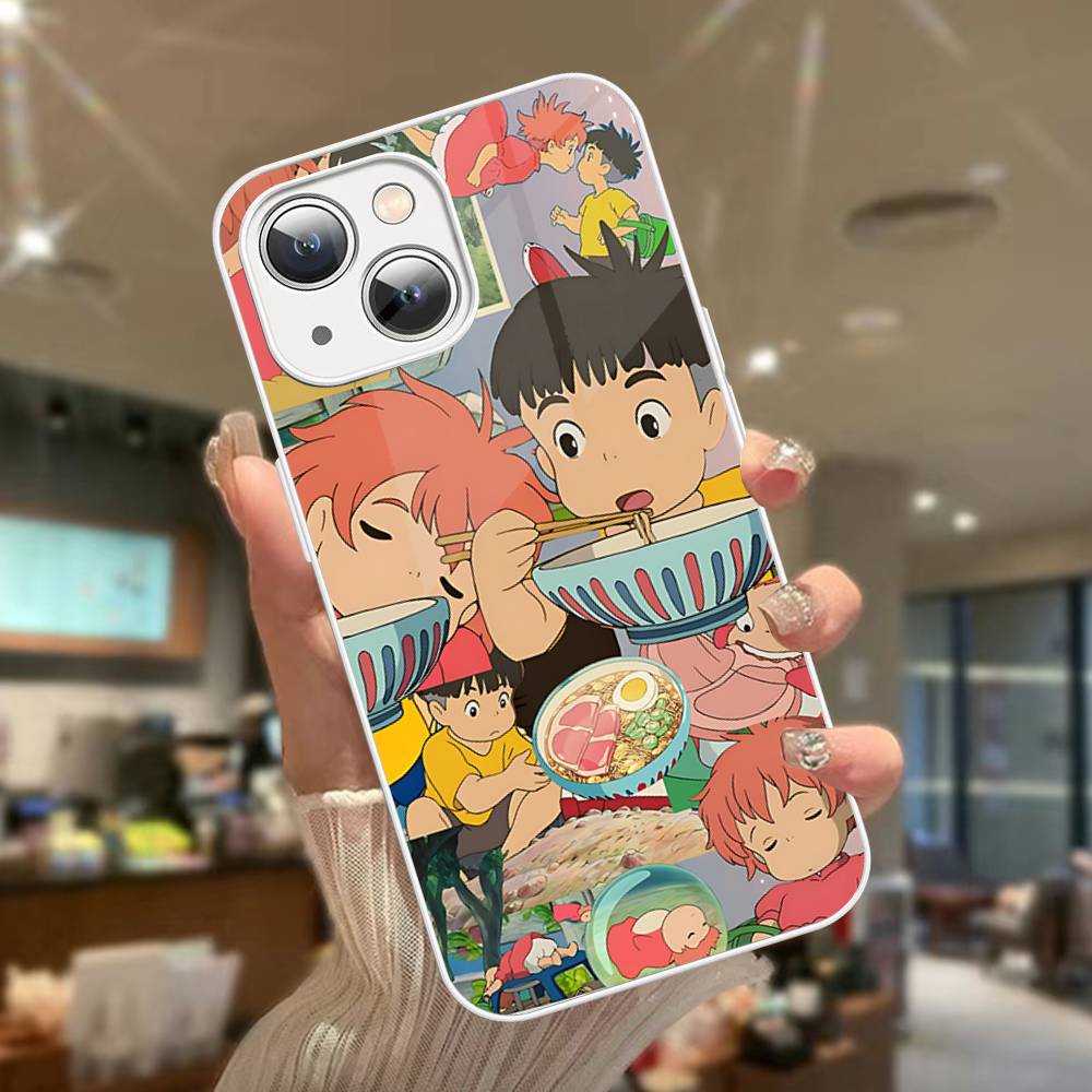 Cute P-Ponyo Movie On The Cliff Tempered Glass For Iphone 14 13 12 11 Pro Mini XS MAX 14Plus X XS XR Cover