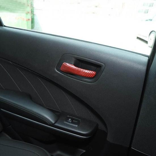 For Dodge Charger 2011- Red Carbon Fiber Inner Door Handle Cover Trim Stript