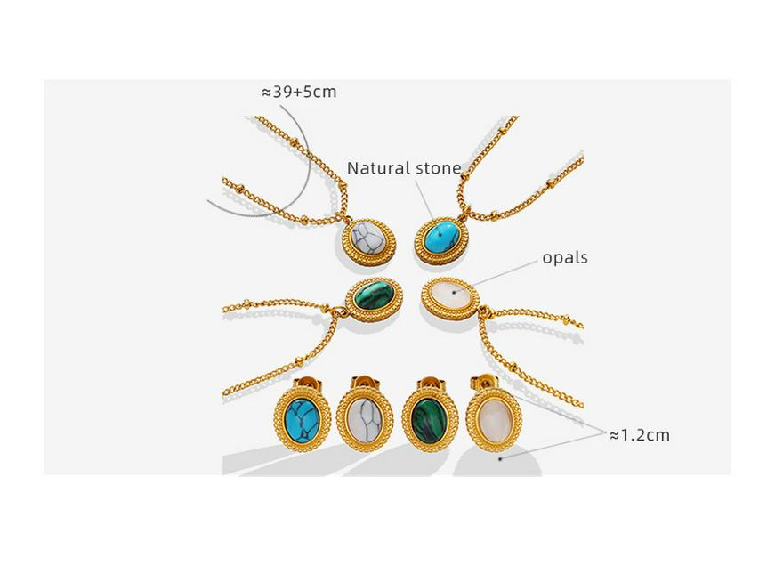 Böhmisches Retro Türkis Katzenaugen Halskette & Ohrringe Set