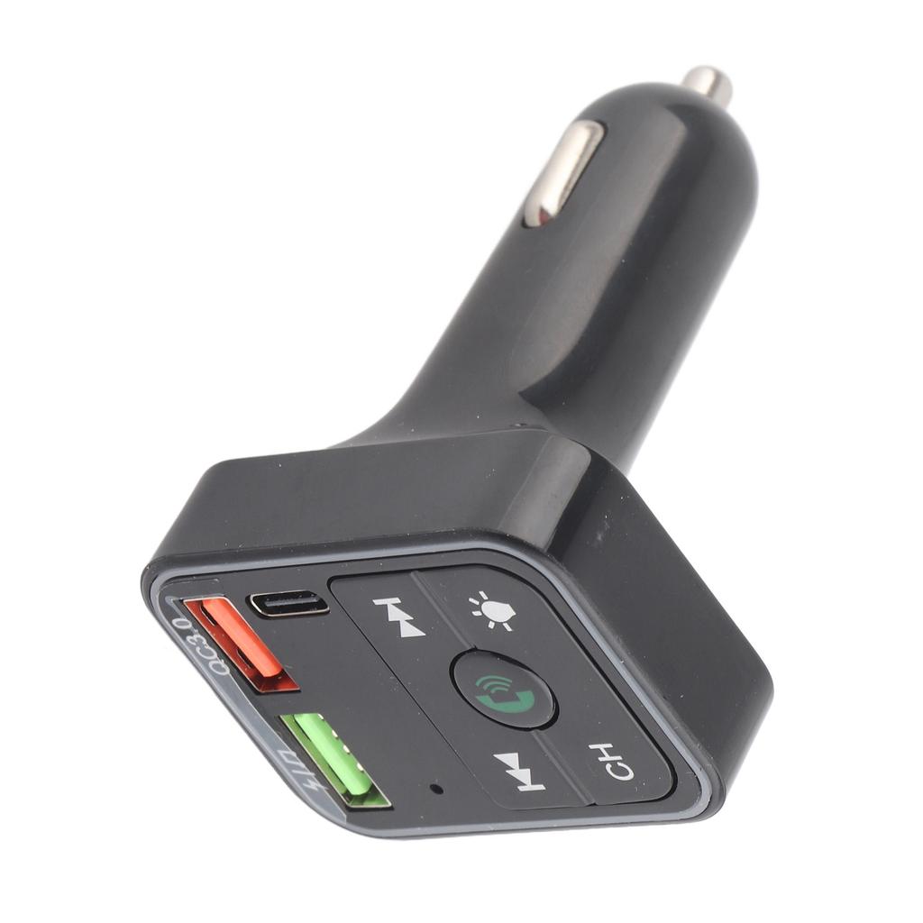 Car Transmitter Wireless Adapter Handsfree Call Music Dual USB Port 1 Type C 7 Colorful Light Car Accessory DC12‑24V