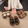 Thick-soled heightening fluffy slippers outer wear 2025 autumn and winter new belt metal buckle women's shoes home plush one-word drag