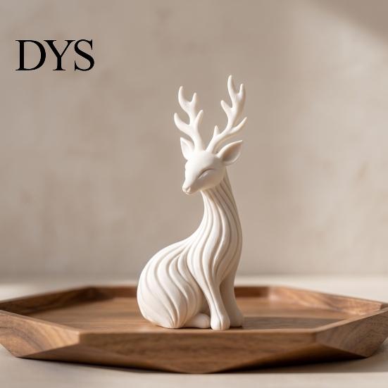 Festive Table Decor for Holiday 3D Printed Reindeer Figurine, Minimalist Sitting Deer Sculpture, Small Animal Figurines Office Christmas Tabletop
