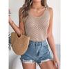 Summer Tops Solid Color V-neck Hollow Out Sleeveless Knitted Sweater Fashion Vacation Vest Women's Clothing