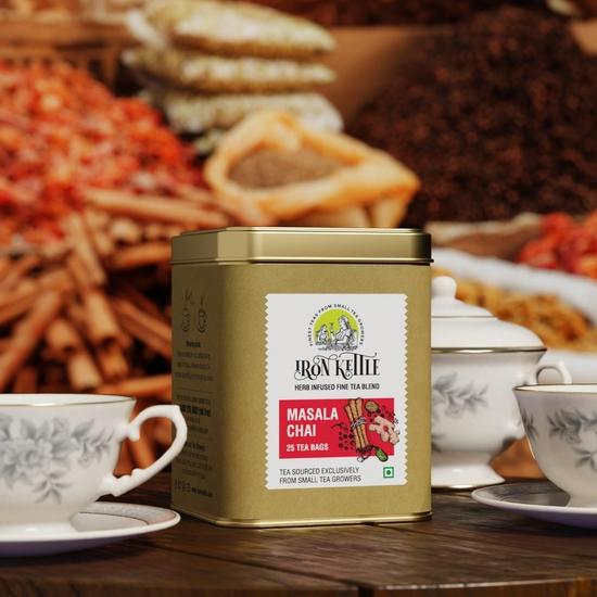 Iron Kettle Masala Chai | Premium Assam CTC Tea Blended With Natural Spices For Strong  |From Small Tea Growers | 25 Tea Bags