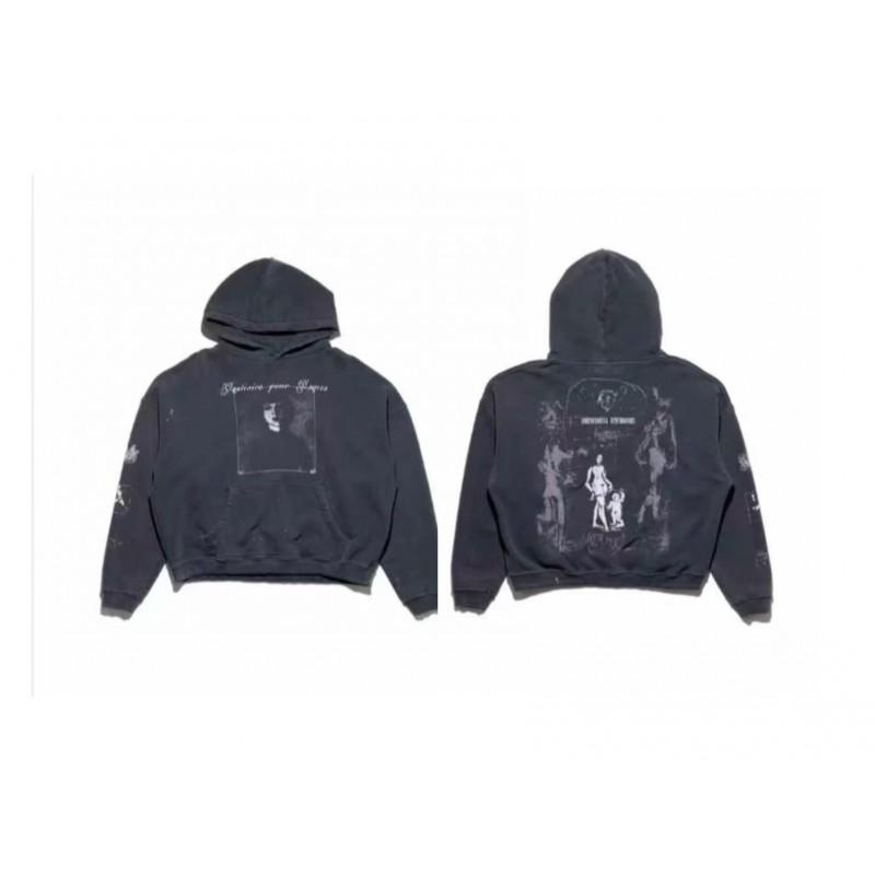 Mens Oversized Hooded Sweatshirt With Graphic Print Winter Streetwear Cotton Blend Pullover