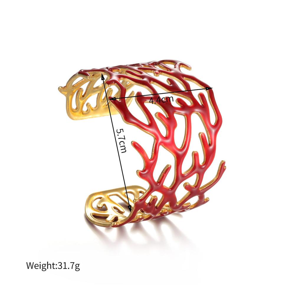 Retro 18k Gold Offener Herz Armreif: Rotes Drip Oil Hohl Edelstahl