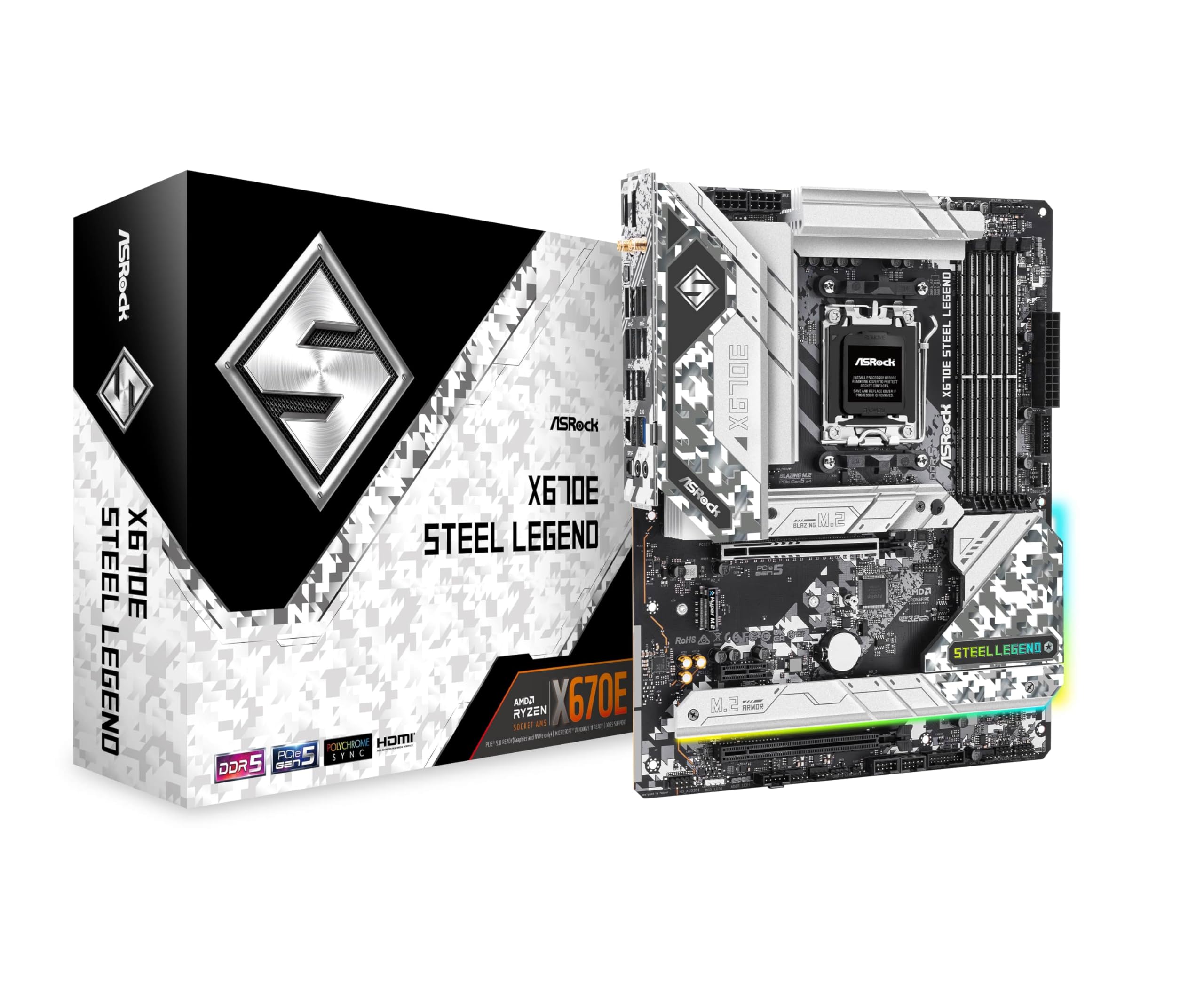 

ASRock X670E Steel Legend Материнська плата ATX для процесорів AMD Ryzen 7000 Серії X670E Японський Роздрібний Продавець Материнська плата, (Розетка AM5) Сумісний, [Офіційний продукт]