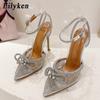 New PVC Transparent Women Pumps Sexy Butterfly-knot Crystal High Heels Pointed Toe Wedding Prom Sandals Spring Shoes Tacones
