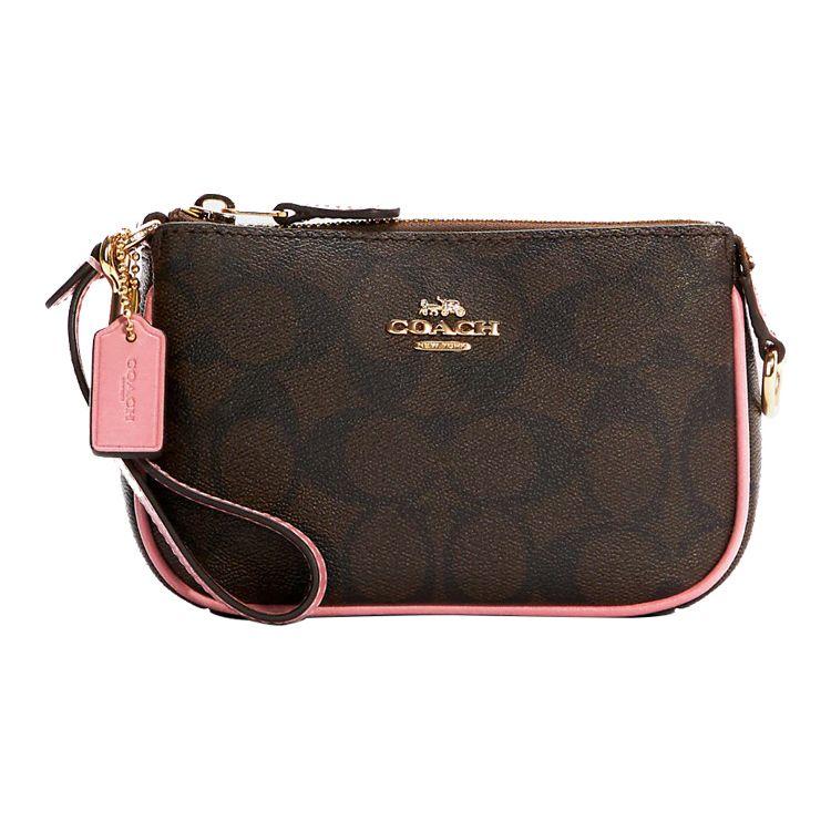 

Coach Signature Coated Canvas Mini Bag With Pink Leather Accents – Classic Wristlet/Crossbody For Daily & Travel Basic Set (Bag+Dust Bag)