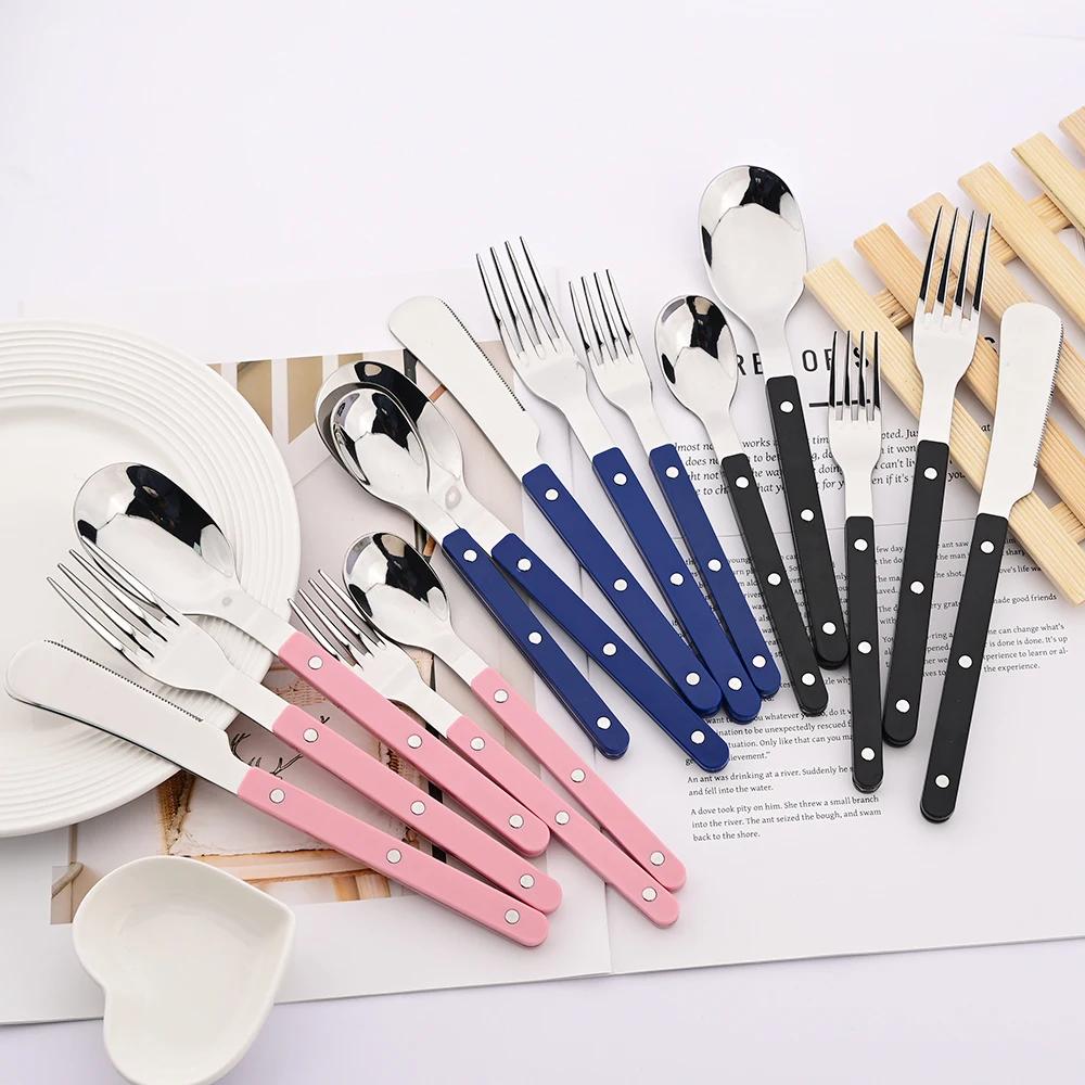 20Pcs ABS Handle Rivets Decoration Cutlery Set Stainless Steels Dinner Set Knife Fork Spoon Western Flatware Kitchen Dinnerware