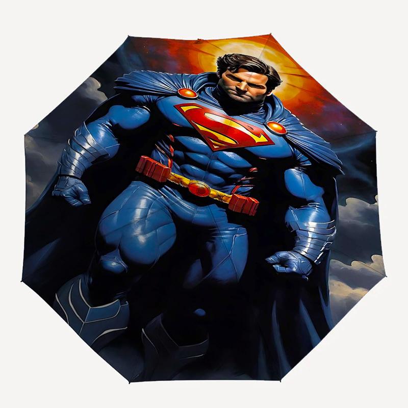 1pc Superman Space Automatic Folding Umbrella - Compact 8-Rib Design, Durable Plastic & Iron1276L
