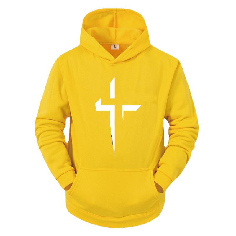 Faith Cross Print Men's Long Sleeved Fashionable Autumn/Winter Hoodie Pullover Design Casual Sportswear Street Outdoor Clothing