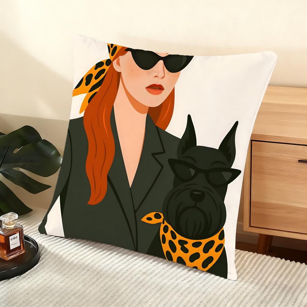 Animals Wearing Bandanas Cushion Cover Silky Short Plush Home Sofa Cushion Cover - Invisible Zipper Home Decoration