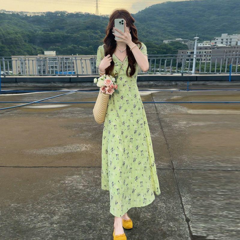 

2026 Summer Women s Floral V-Neck Dress - Popular Stunning Long Style S (suggested weight: 80-95 lbs) світло-зелений колір